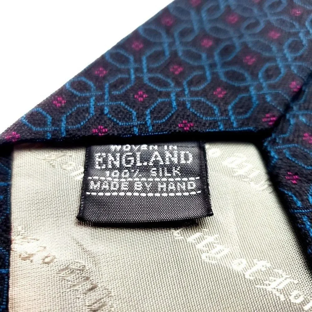 Ferrell Reed Norstrom‎ Silk Tie Woven Black Green Red Geometric England